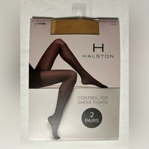 Halston Control Top Sheer Tights 2 pair in XL Nude with Reinforced Toe